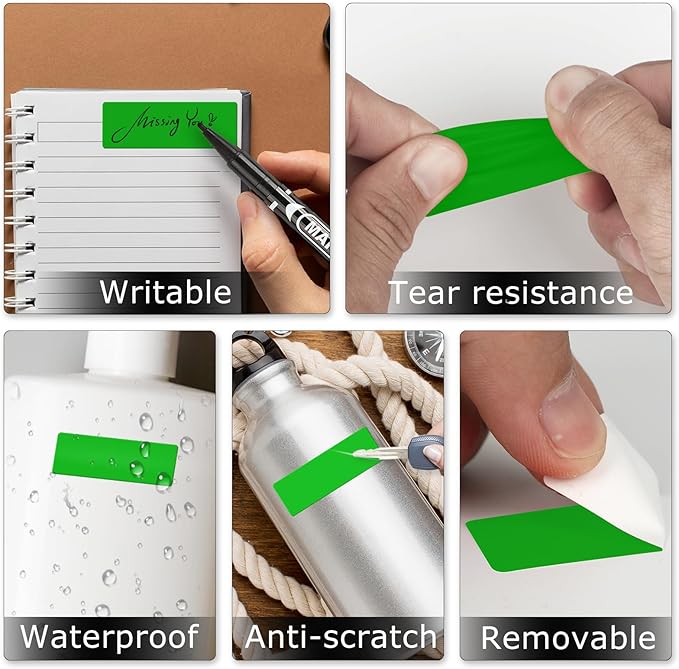 Green Color Coding Labels 1 × 2 Inches Self-Adhesive Vinyl Rectangle Stickers Waterproof Name Tags Removable Roll for Office School Home 500 PCS