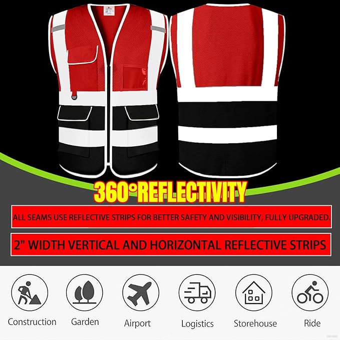 BeautyWill Custom Safety Vest Customized Logo Class 2 High Visibility Reflective Vest with Pockets Construction workwear