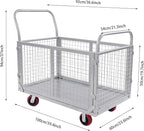 Large Platform Truck Cart, 440LBS Heavy Duty Push Cart Dolly with Cage, 39 x 24in Steel Flatbed Carts Flat Dollys Hand Trucks for Groceries, Garage, Warehouse, Equipment