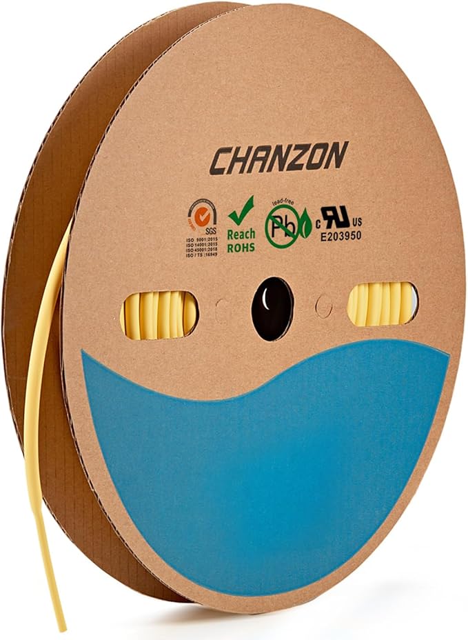 Chanzon 3:1 Ratio - 80ft Roll - Heat Shrink Tubing 1/4" (6.4mm) - Marine Grade Waterproof Adhesive Lined - (25M Total Length) Yellow Polyolefin Sleeving Wrap Shrinking 3 to 1 Ratio 1pcs