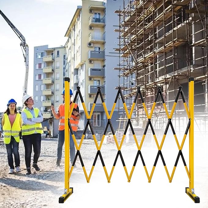 Expandable Mobile Safety Barricade - Retractable Metal Fence Stanchions with Casters, Traffic Barrier Gate for Indoor/Outdoor Use, 1.2mx2.5m (3.9ftx8.2ft) for Bus Stations