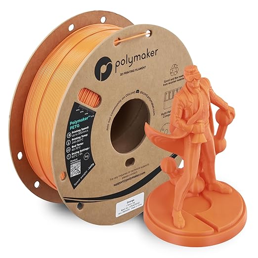 Polymaker PETG Orange 3D Printer Filament 1.75mm 1kg, High Speed PETG up to 300mm/s, High Strength New Formula, Excellent Layer Adhesion, Warp Free, Compatible with Most 3D Printers
