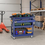 3 Tier Rolling Tool Cart on Wheels, Heavy Duty Service Cart Industrial Utility Cart with Drawer and Screwdriver Rack Pegboard, 550 LBS Mobile Tool Storage Organizer for Garage, Workshop (DARKBLUE)