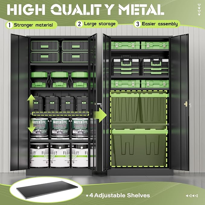 Crownland 72" Lockable Metal Storage Cabinet, Garage Storage Cabinets, High Office Cabinet with Adjustable Shelves for Home Office, Pantry,Garage, File(Balck)