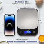 BOMATA Waterproof Kitchen Scale, 0.1g/0.01oz High Precision, 5kg/11lb, Washable, USB Rechargeable, Digital Scale for Food,Cooking, Baking, Weight Loss, Black&Grey