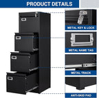 File Cabinet - 4 Drawers Vertical 17.8" Deep Lockable Filing Cabinet Black Metal Storage Cabinets for Home Office to Hanging Files Letter/Legal/F4/A4 Size