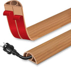Floor Cord Cover for Wires on Floor Self Adhesive Cord Hider Floor Cable Management Wire Covers for Cords Protector Prevent Cable Trips Cord Cavity W 0.32" x H 0.32", Brown Wood, 3.3Ft