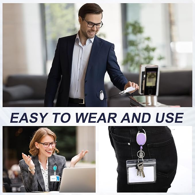 Laumoi Retractable ID Badge Holder Badge Reel with Belt Clip and Key Ring, Name ID Badge Clips Keychain for Office Worker Doctor Nurse Employee (80, Colorful)