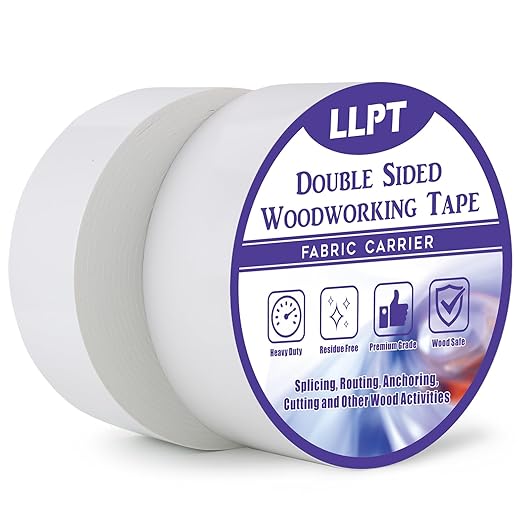 LLPT Double Sided Woodworking Tape 2" x 90Ft Each 2 Pack Double Face Turner Woodworker Adhesive Tape Removable Residue Free for Wood Template (WT2090W2)