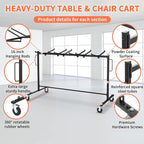 Folding Chair Rack Table and Chairs Storage Cart 400 LBS Capacity Heavy Duty Steel Mobile Dolly, 42 Chairs or 12 Tables Folding Chair on Wheels Storage Rack with Dust Cover & Elastic Cords