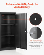 VEVOR Metal Storage Cabinet, 41.7 in Steel Garage Cabinet with 2 Adjustable Shelves, 2 Magnetic Doors & 2 Keys, 3 Tiers Lockable Tool Storage for Pantry, Warehouse, Basement, Office, Black