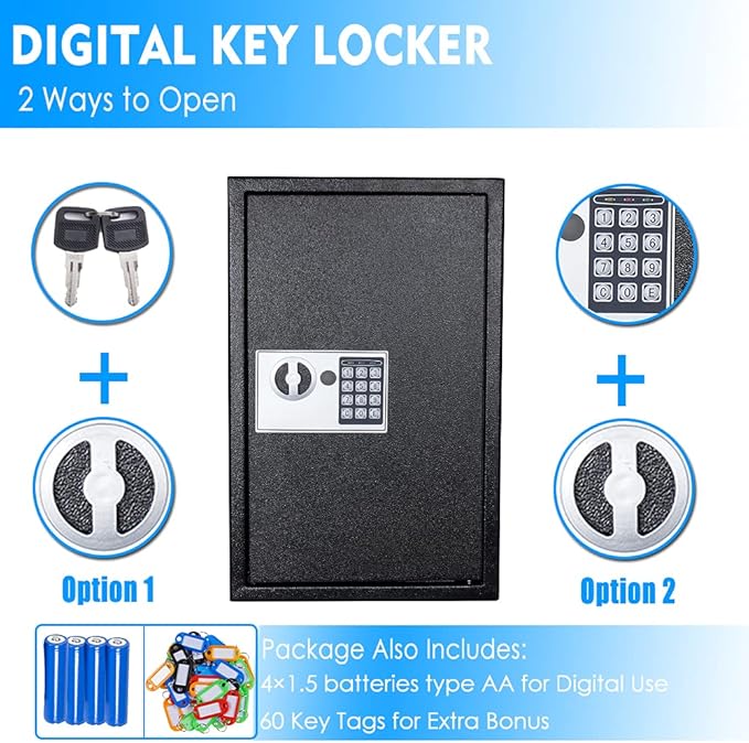 UMEKEN Key Box Wall Mount 150 Position Valet Digital Car Key Cabinet Lock Box with Code, Electronic Key Vehicle Holder Lockbox with Key Tags, Key Organizer Locker Box, Black
