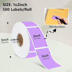 1X2 inch Label Stickers Roll for Thermal Printer 500PCS Colored Removable Freezer Labels Waterproof Blank Sticker Labels to Write on for Food Containers and Jars, Light Purple