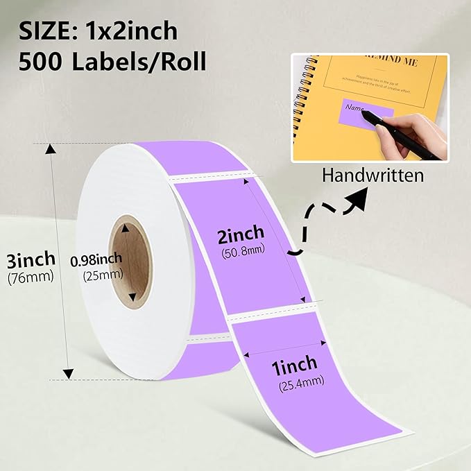 1X2 inch Label Stickers Roll for Thermal Printer 500PCS Colored Removable Freezer Labels Waterproof Blank Sticker Labels to Write on for Food Containers and Jars, Light Purple