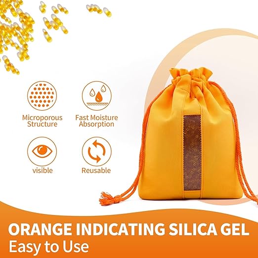 5X 1000 Gram Reachargeable Silica Gel Beads with 5 Cloth Bags, Indicating Moisture Absorber Desiccant Packs for Storage