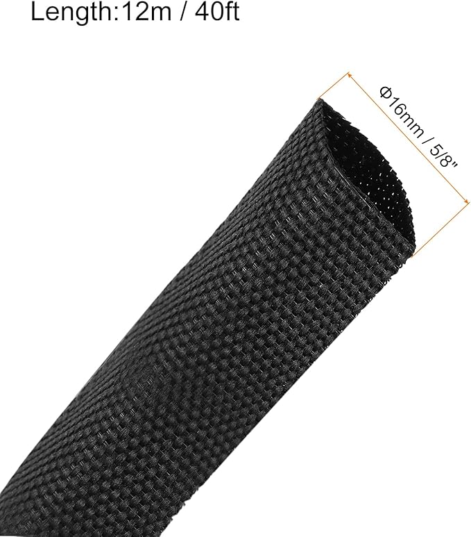 MECCANIXITY Braided Cable Sleeves Heat Shrinkable Fabric Sleeving, 5/8" 40ft Black 2:1 Ratio Heat Shrinkable Cord Protector for Harness Cable, Network Cable Protection, Cable Management