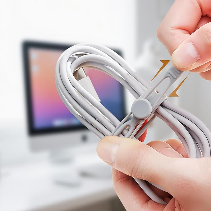 30Pcs Silicone Cable Ties,Reusable Data Cable Organizer for Office, Multipurpose Elastic Cord Management Ties for Bundling and Fastening Cable Cords Wires