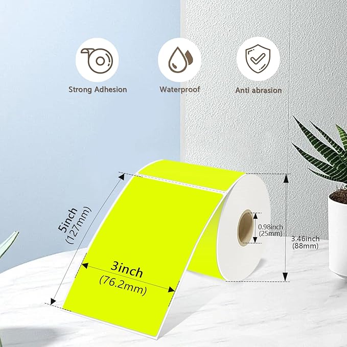 3x5 Inch Thermal Label Stickers,300Pcs Waterproof Rectangle Labels for Storage Bins,Moving Boxes,Address & Inventory Organization,Small Business Labeling,Fluorescent Yellow