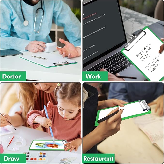 Green Clipboard with Pen Holder,Plastic Clipboard Standard Letter A4 Size,Heavy Duty Clip Boards 8.5x11,Cute Hanging Clipboards for Women Kids Students School Office Home