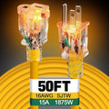 Lighted End Heavy Duty Outdoor Extension Cord Waterproof -16AWG, 3 Prong, 15A, 1875W, Flexible Yellow Power Extension Cord for Outsides, 50ft