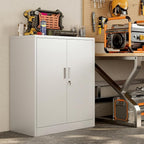 BESFUR Metal Storage Cabinet 36" H, White Locking Cabinet with 2 Lockable Doors and 2 Adjustable Shelves, Garage Storage Cabinet for Home Office, Garage, School, Apartment, Warehouse