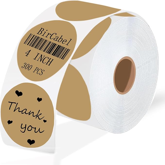 4 Inch Large Brown Circle Thermal Labels, Self-Adhesive Round Inventory Stickers, Multi-Purpose Round Roll Thermal Printing Stickers for Business and Domestic Use-300 Labels/Roll