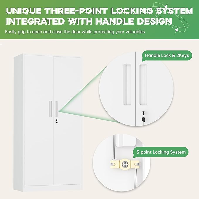 INTERGREAT Metal Storage Cabinet with Lock, 61" H Metal Cabinets Storage with 2 Doors and 4 Adjustable Shelves, Locking Garage Cabinet for Home Office, Kitchen, Bathroom (White)
