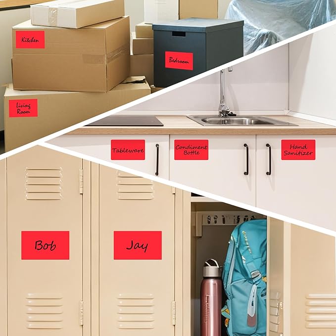 500 Pcs Rectangle Inventory Stickers Vinyl 3 × 5 Inch Moving Labels for Storage Bins Self Adhesive Color Coding Labels Waterproof Removable for Boxes Warehouse Classroom Office, Red