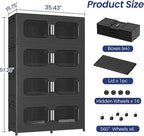 200Gal Exra Large Stackable Storage Bins with Lid, 800QT Collapsible Storage Box with 6x Wheels, Folding Plastic Cabinet Container with Door Drawer for Home Kitchen Office Dorm, 4Pack Black