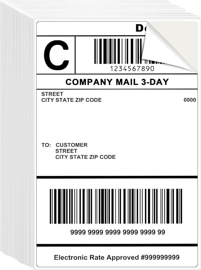 L LIKED 100 Pre-Cut 4x6 Sheet Shipping Labels for Laser & Inkjet Printers, Single Sheet, Self Adhesive Address Mailing Postage Stickers (100 Sheets)
