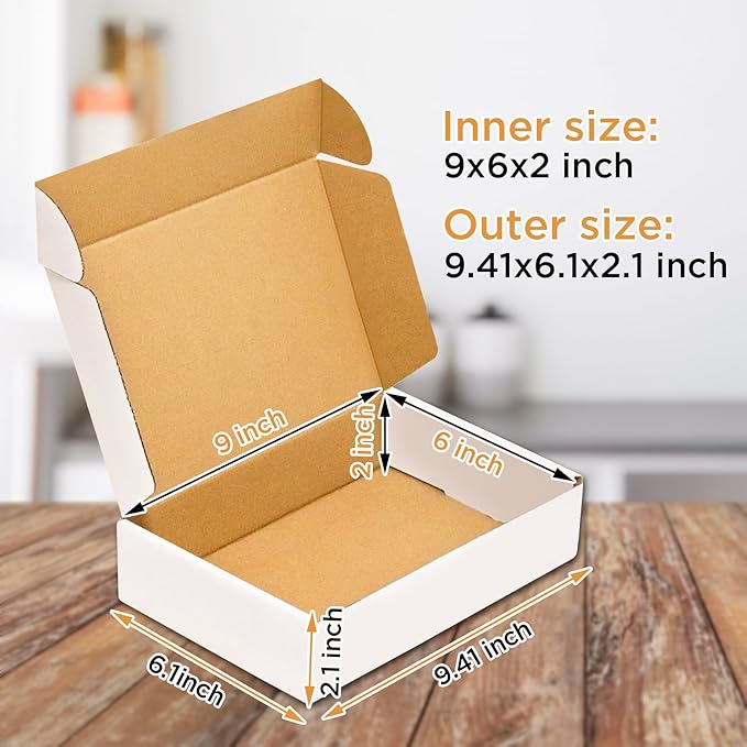 50 Pack, Small Shipping Box,9x6x2'',Corrugated Mailer,Wonfer Cardboard Box, White