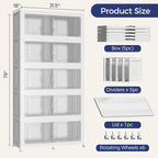 250GAL Storage Bins with Lid and Wheels, Stackable Closet Organizers and Storage Drawer, Collapsible Storages Box with Dividers, Foldable Plastic Cabinets for Room, Kitchen, 5 Pack White