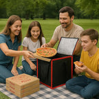 Bodaon Insulated Pizza Delivery Bag, 16" x 16" x 14" Pizza Warmer Bags for Carry Hot, Commercial Delivery Bag, Food Warmers for Parties, Pizza Pack Insulation, Pizza Carrier (Black-Red, 1Pk)