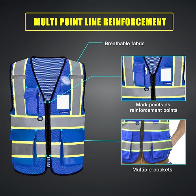 AYKRM 11 color High Vis Reflective Safety Vest for Women Men Security Pocket Zipper