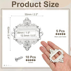uxcell 5 Pcs Metal Label Holder, 2.2 x 2.4 Inch Small Vintage Card Frame Tag Floral Lace Label Holder with Screws for File Boxes Drawers Door Cabinet Book Shelves, White Nickel