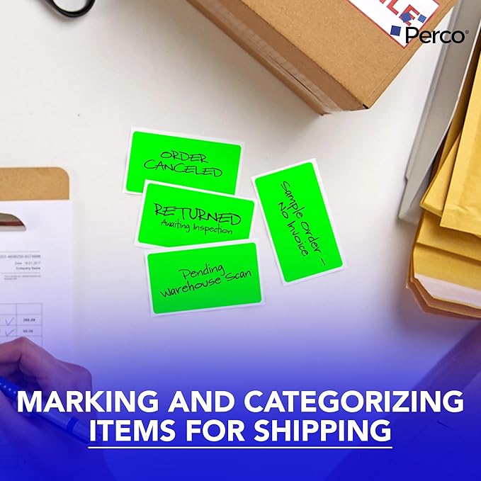 Perco Fluorescent Green 3x5 Inch Perforated Sticker Labels — 150 Stickers/Roll — with Permanent Adhesive for Inventory Management, Color Coding, Moving Boxes, Retail, Organizing & Crafts — Made in USA
