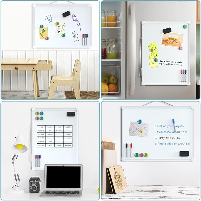 MaxGear Double-Sided Dry Erase Board for Wall, 16"x12" Hanging Whiteboard, Small Dry Erase White Board with 3 Markers & 4 Magnets, Portable Whiteboard for Planning, Drawing, Memo, to Do List