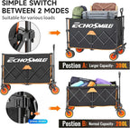 EchoSmile Collapsible Foldable Extended Wagon with 500lbs Weight Capacity, 300L Folding Utility Wagon Cart with Big All-Terrain Wheels for Beach,Sport,Gargen&Grocery,Black & Orange