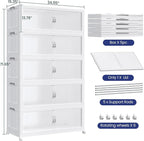 1200QT Extra Large Stackable Storage Bins with Lid, 300Gal Plastic Closet Organizers and Storage Drawer, Collapsible Cabinet Box with Wheels Clear Doors for Home Kitchen Office, 5Pack White