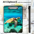 A4 Clipboards,Heavy Duty Waterproof Nursing Plastic Folder Clipboard with Storage Clip Boards,File Folder Storage Box Clipboard Case for Teacher,Doctor,Offices,Sea Turtle