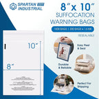 Spartan Industrial - 8” X 10” (200 Count) Self Seal Clear Poly Bags with Suffocation Warning for Packaging, T Shirts - Resealable Glue