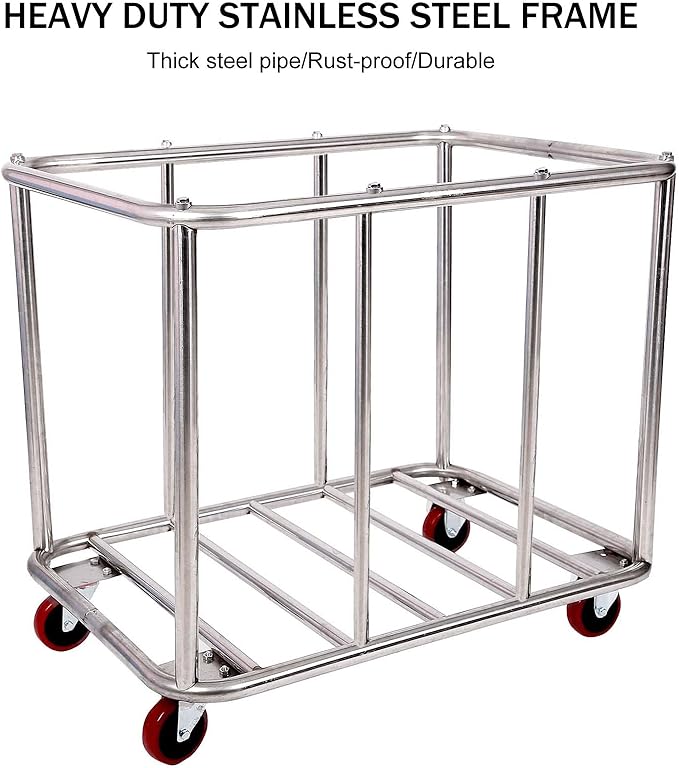 10 Bushels Laundry Cart Commercial/Home,Heavy Duty Large Stainless Steel Rolling Laundry Basket with Wheels，for Laundry Organizer and Storage,260LBS Load (Brown)