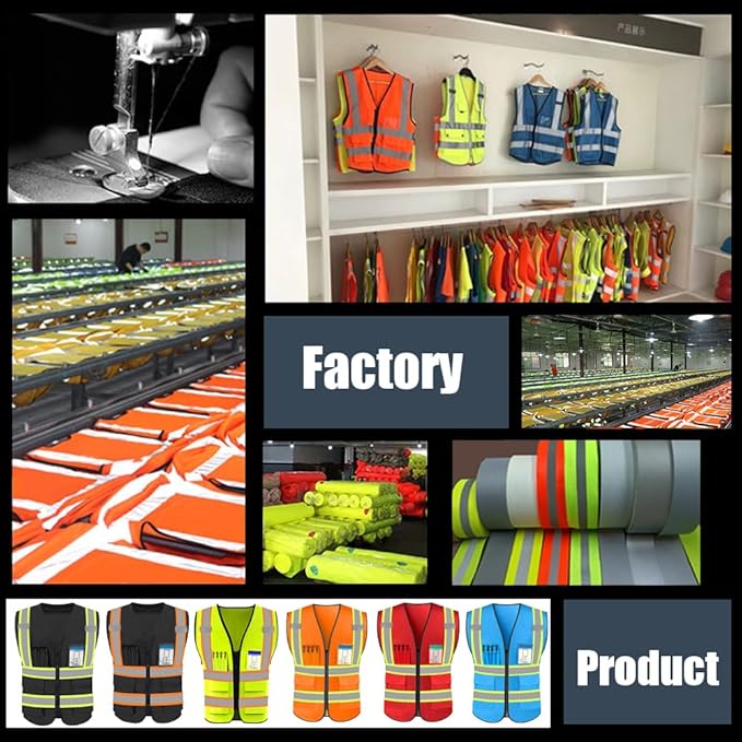 YOWESHOP High Reflective Visibility Safety Vest Custom Your Logo Safety Workwear with Reflective Strips and Pockets