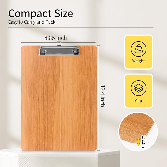 Wood-Grain Lap Board Clipboard, for Letter & A4 Size Solid Wood Texture Writing & Sketching Board with Heavy-Duty Clip (Cherry, 5)