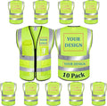 10 Pack Mesh Safety Vest Custom Logo High Visibility Reflective Vest with Pockets Security Work Vest（Yellow，L）
