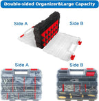 Double Side Tool Box Organizer, Hardware Storage Box, Portable Small Parts Organizer with Removable Plastic Dividers for Screws, Nuts, Nails, Bolts (Red)