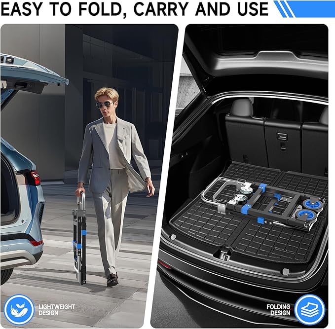 3-in-1 Heavy Duty Folding Hand Truck, 500LB Capacity Convertible Steel Dolly Cart with 360° Swivel Wheels & Telescopic Handle, Foldable Utility Wagon for Moving, Warehouse and Shopping