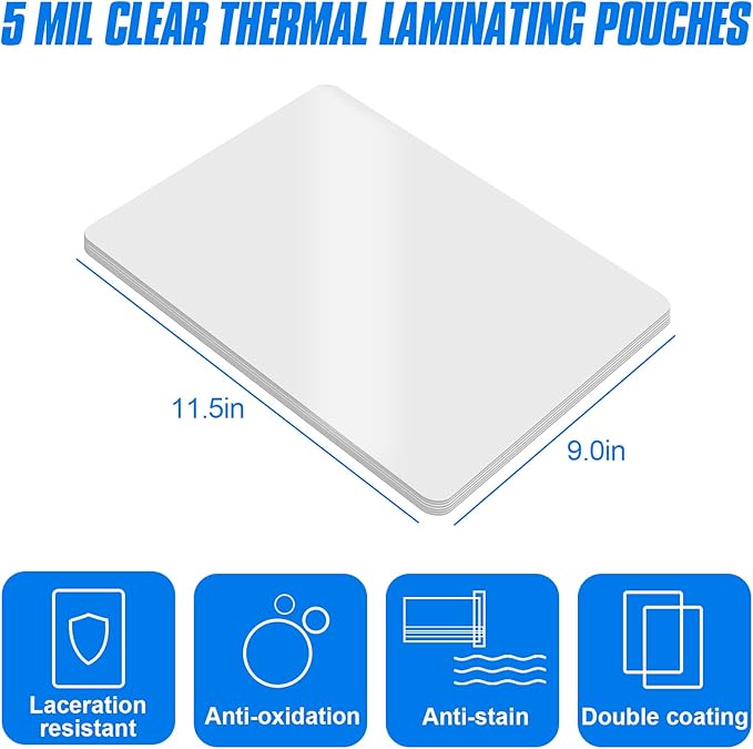 HERKKA 200 Pack Laminating Sheets, Holds 8.5 x 11 Inch Sheets, 5 Mil Clear Thermal Laminating Pouches 9 x 11.5 Inch Lamination Sheet Paper for Laminator, Round Corner Letter Size