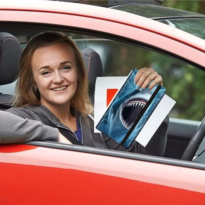 Car Registration and Insurance Holder, Leather Car Glove Box Organizer, Cool Car Accessories for ID, Driver's License Cards & Essential Document, business cards, Men&Women,Cute Blue Sharks