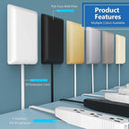 LIDER Flat-Face Outlet Extender with 3 Receptacles, Ultra-Thin Wall Plate Plug with Cord Extender and 3-Outlet Power Strip, 3ft Cord, LWE3-315-BK, ETL-Listed, Black